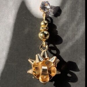 Hand Crafted Holiday Themed Post Dangle with Bow Gold Tone Pierced Earrings